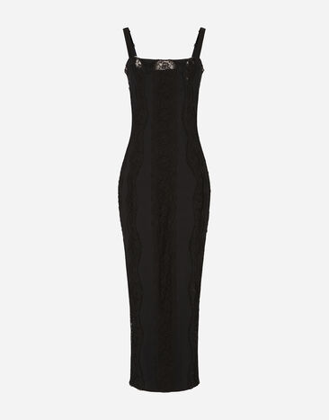 Dolce & Gabbana فستان جيرسي بطول للربلة وتطعيمات دانتيل أسود BB6002AI413