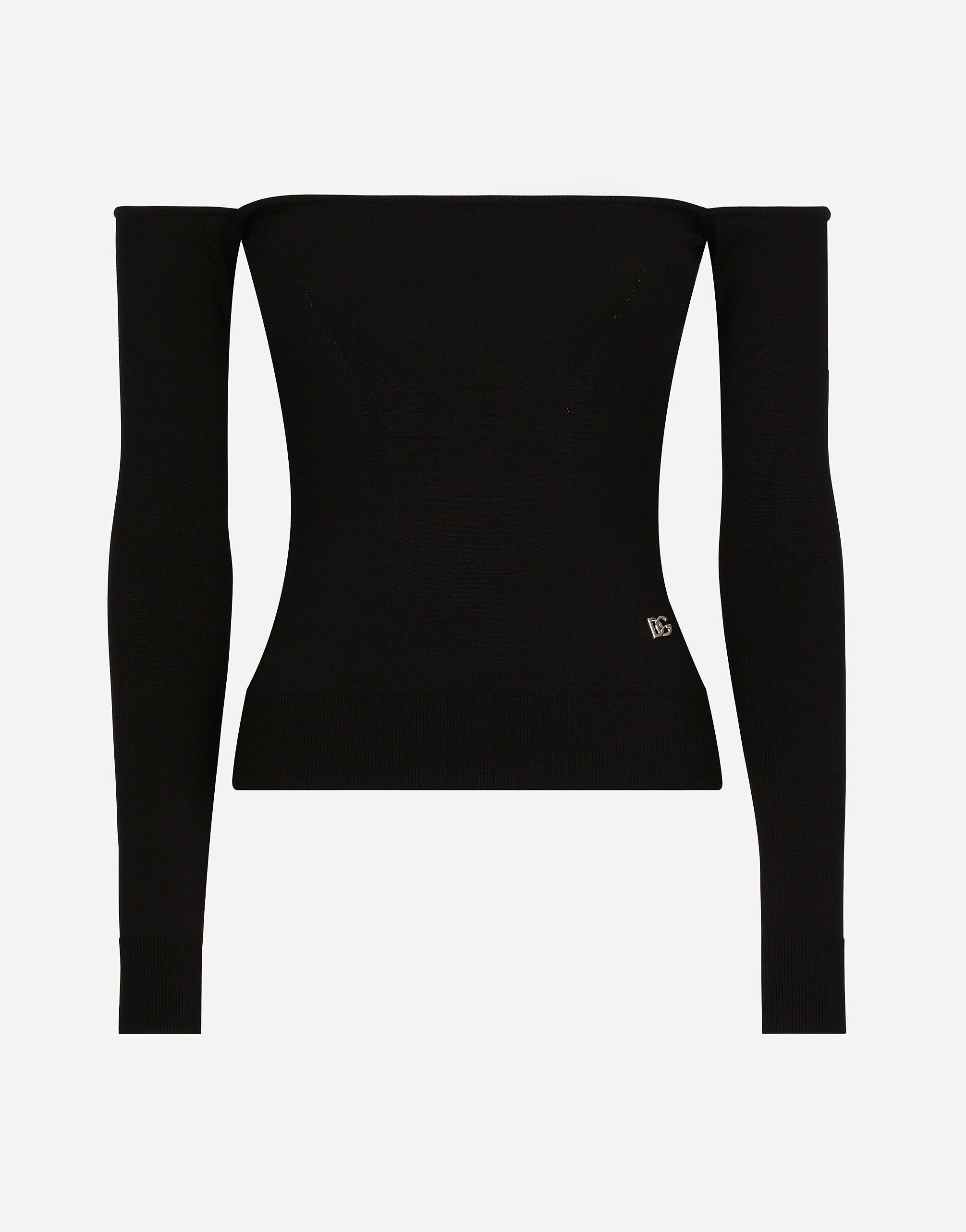Dolce & Gabbana Strapless viscose sweater with muffs Black F7T19TG9798