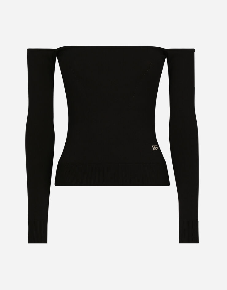 Dolce & Gabbana Trägerloser Pullover aus Viskose mit Armstulpen Schwarz FXH48TJAII2