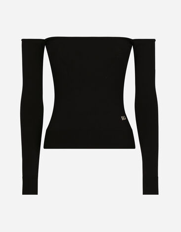 Dolce & Gabbana Strapless viscose sweater with muffs Azure FTAH6DG8EE8