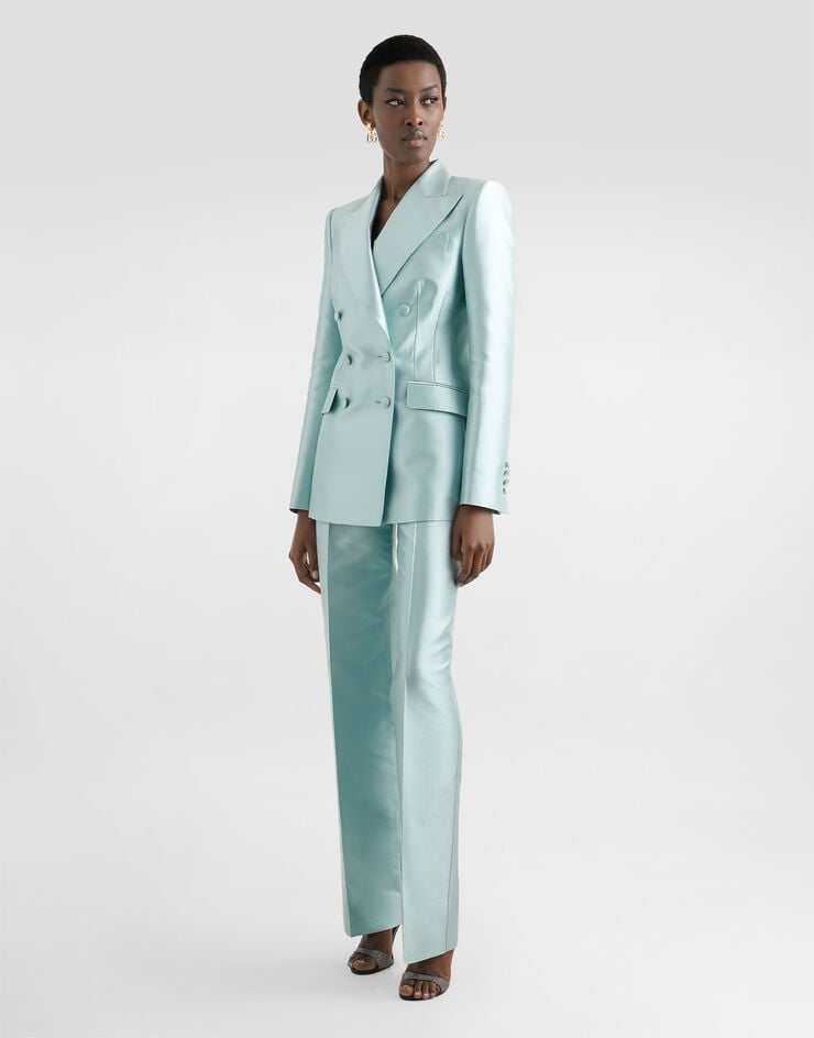 Dolce & Gabbana Double-breasted jacket in shantung silk Blue F29QFTFU1JK
