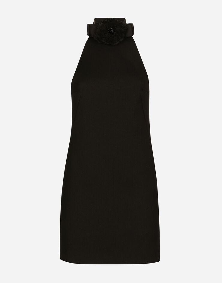 Dolce & Gabbana Abito corto in tela di lana con scollatura su schiena Nero F6JEDTFUBGE