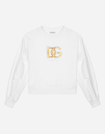 Dolce & Gabbana Rundhals-Sweatshirt aus Jersey mit DG-Logo Weiss L5JTOBG7NZL