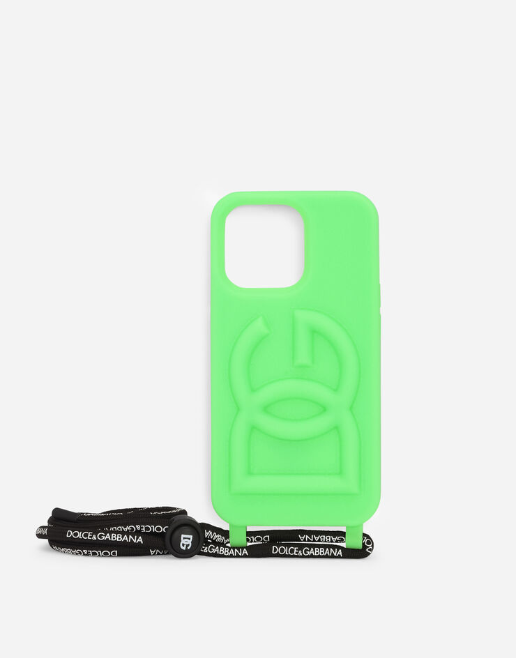 Dolce & Gabbana Funda para iPhone 13 Pro de goma con logotipo en relieve Verde BP3231AG816