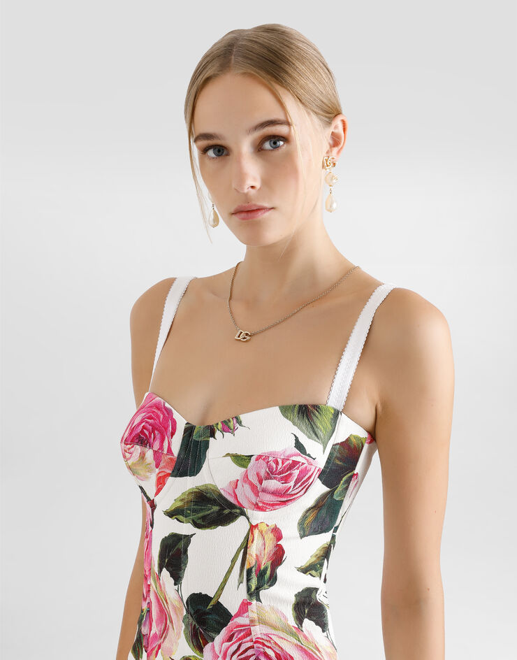 Dolce & Gabbana Vestido corsetero de algodón jacquard con estampado de rosas Imprima F6TMZTFSRQJ