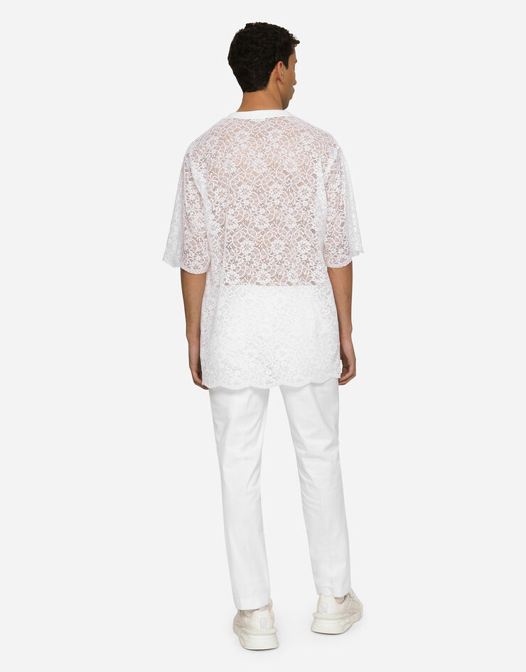Dolce & Gabbana Pantalón de algodón elástico con parche DG Blanco GW13EZGG864