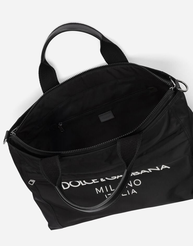 Dolce & Gabbana Reisetasche aus Nylon mit gummiertem Logo Schwarz BM2125AG182