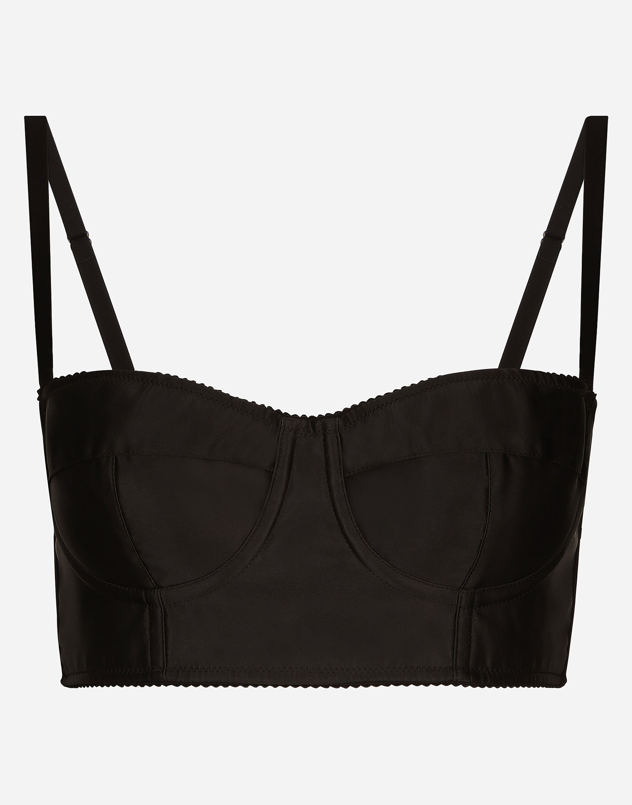 Dolce & Gabbana Bustier corto in raso e marquisette Nero VG6187VN187