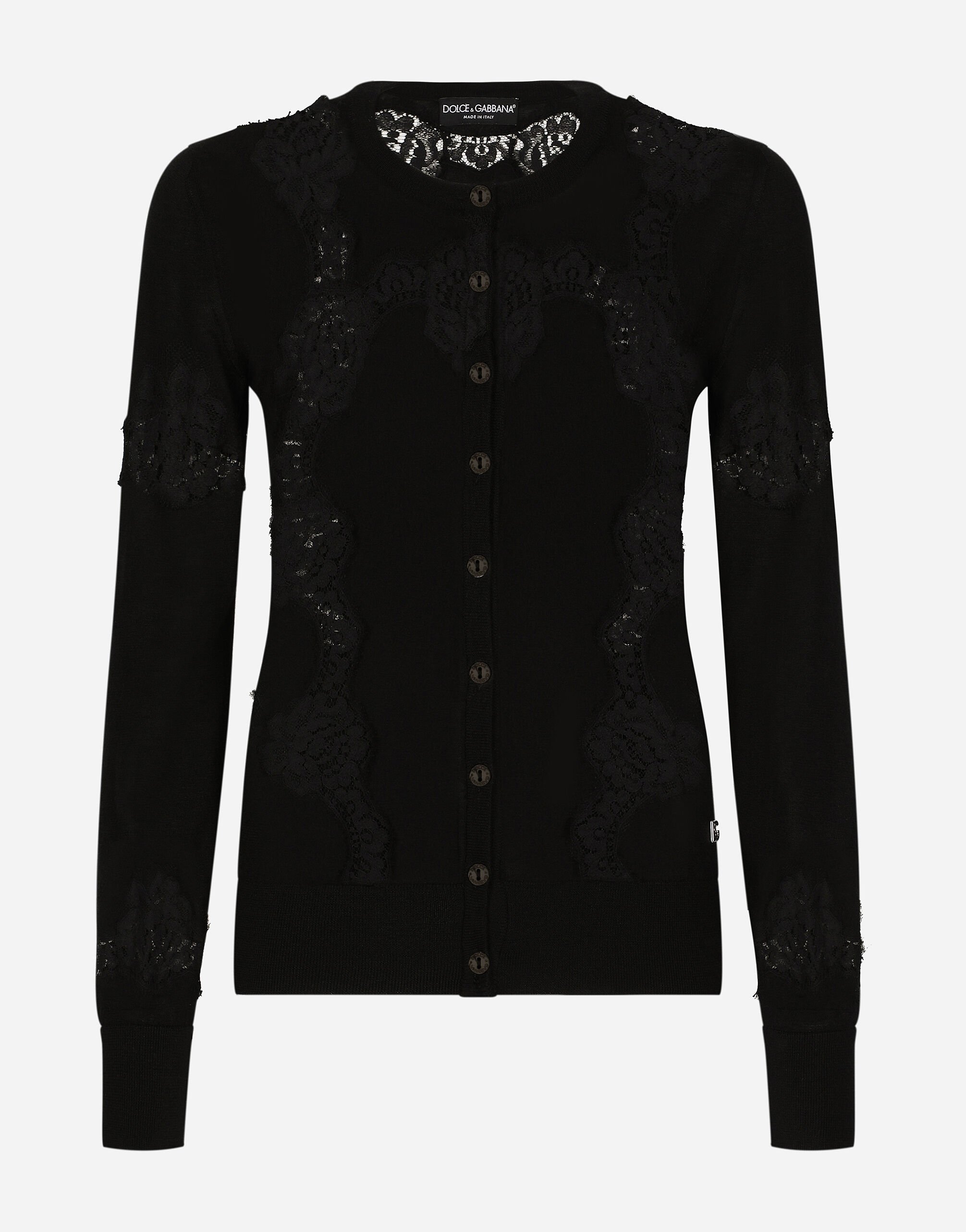 Dolce & Gabbana Cashmere and silk cardigan with lace inlay Multicolor FXM38TJCVP3