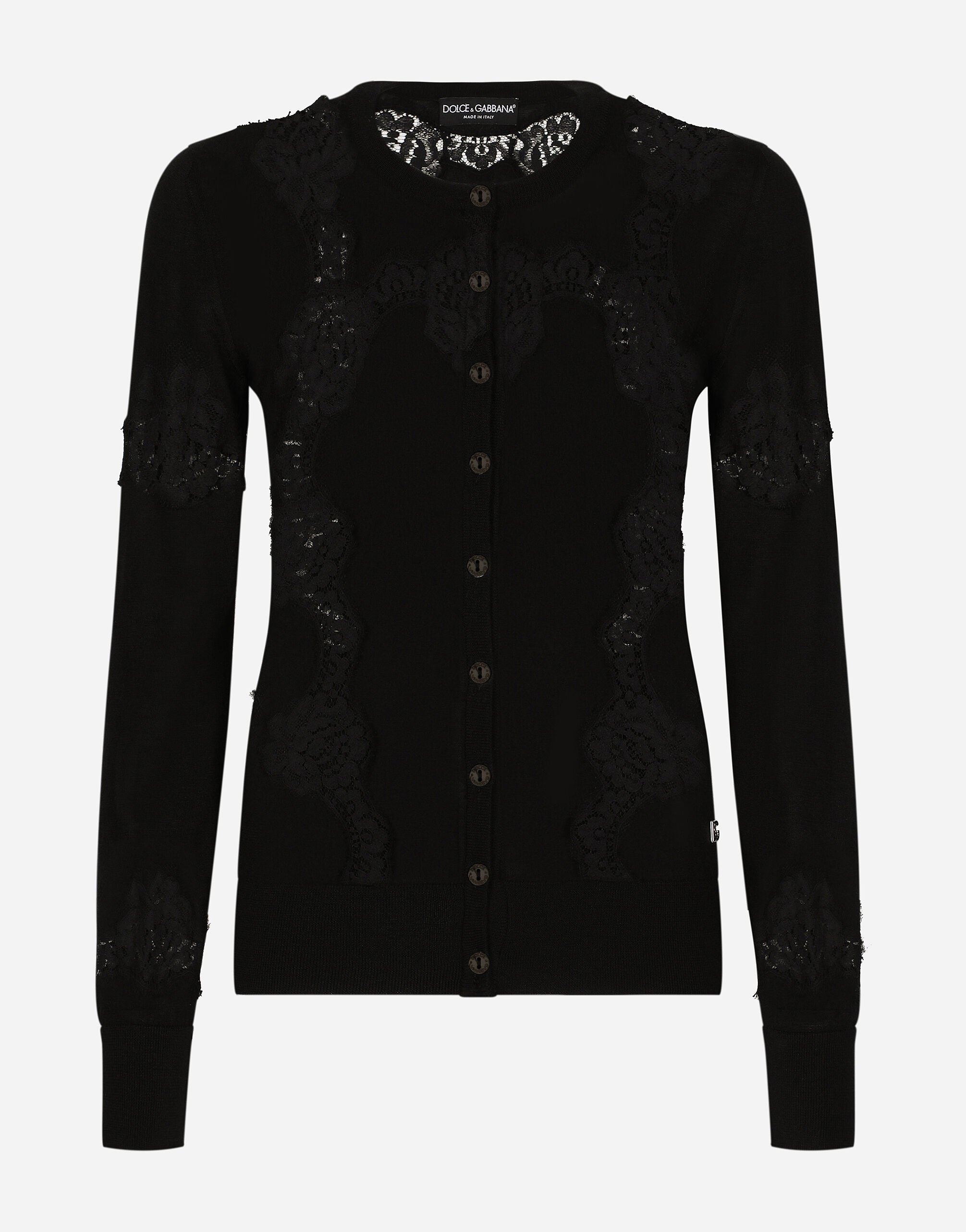 Dolce & Gabbana Cardigan aus Kaschmir und Seide mit Intarsien aus Spitze Drucken FXX06TJCVYK