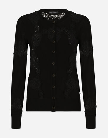 Dolce & Gabbana Cardigan aus Kaschmir und Seide mit Intarsien aus Spitze Drucken FXX31TJBSJF