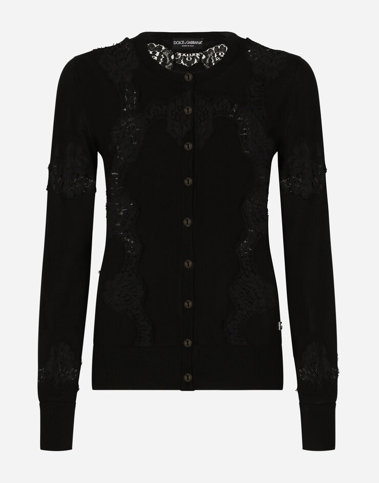 Dolce & Gabbana Cashmere and silk cardigan with lace inlay Black FXJ16TJEMO7
