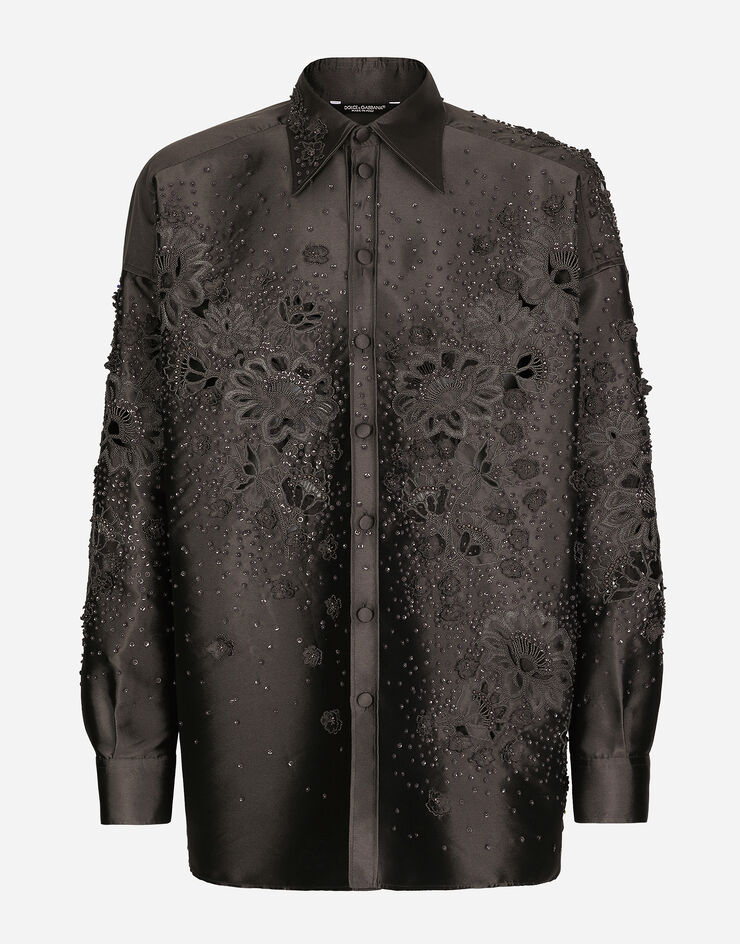 Dolce & Gabbana Camisa en mikado de seda con bordado Multicolor G5JF6ZGH638