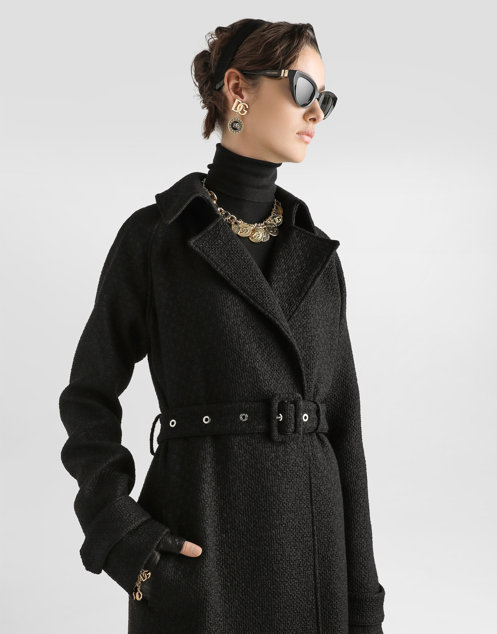 Blackのウィメンズ ツイード トレンチコート | Dolce&Gabbana®