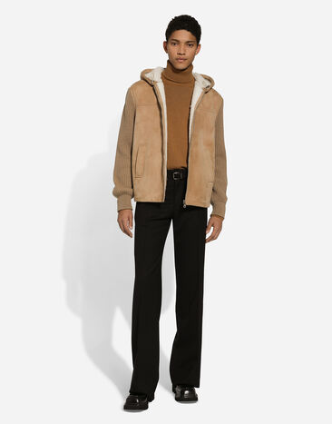 Dolce & Gabbana Chaqueta de borreguito con capucha y aplicaciones de malla Beige G9ATXLFUP81
