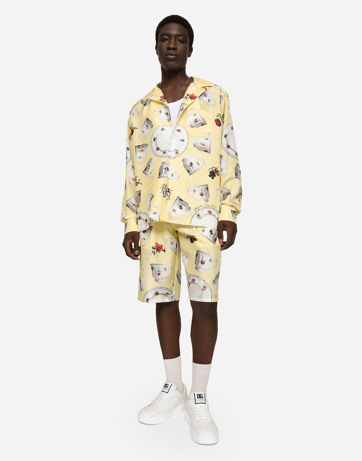 Dolce&Gabbana Silk habotai shirt with plates and cups print Multicolor I5A23MGH180