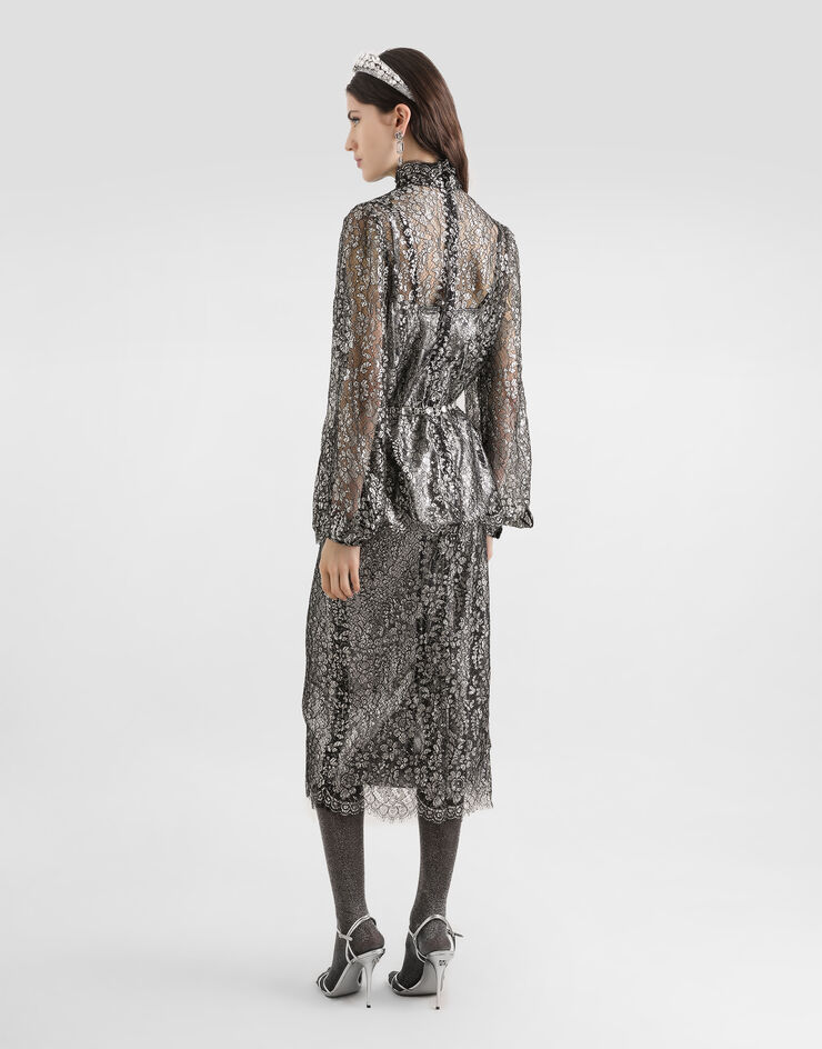 Dolce & Gabbana Lamé lace skirt Silver F4B7ITILMCF