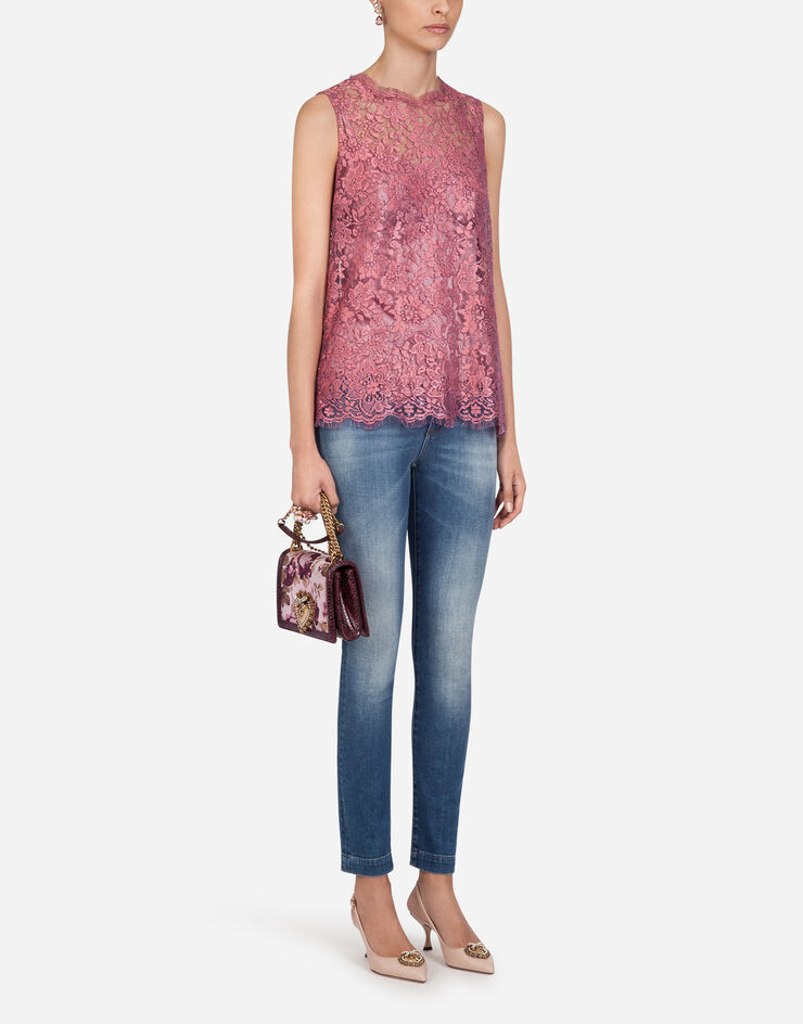 Dolce & Gabbana CHANTILLY LAMÉ LACE TOP FUCSIA F74D3THLM08