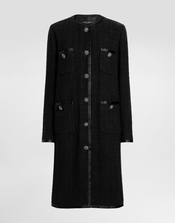 Dolce & Gabbana Abrigo de tweed raschel con botonadura sencilla Negro F0W2KZFMTAC