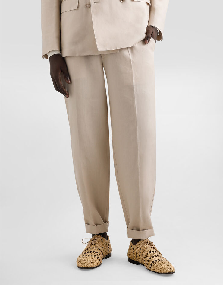 Dolce & Gabbana Pantalon à revers en toile de lin Beige GP11XTFU4MC
