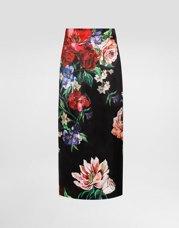Dolce & Gabbana Floral-print satin calf-length pencil skirt Print F4BCATFSIB5