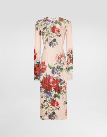 Dolce & Gabbana Vestido longuette de tul con estampado de flores Imprima F6IAPTFSUBV