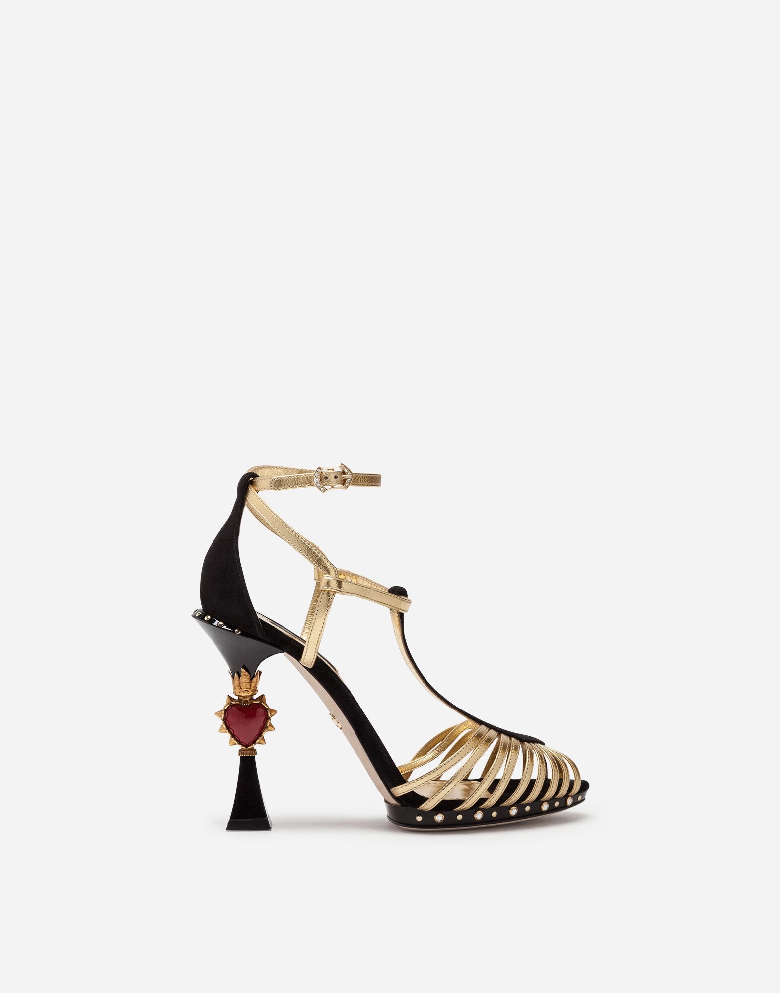 Sandal in suede and mordore with sculpted heel in Gold for Women Dolce Gabbana