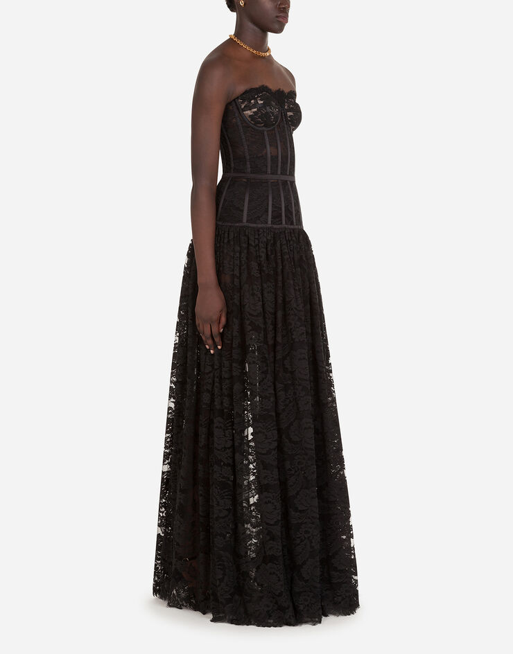 Dolce & Gabbana Long dress in chantilly lace Black F6K2QTFLMNL