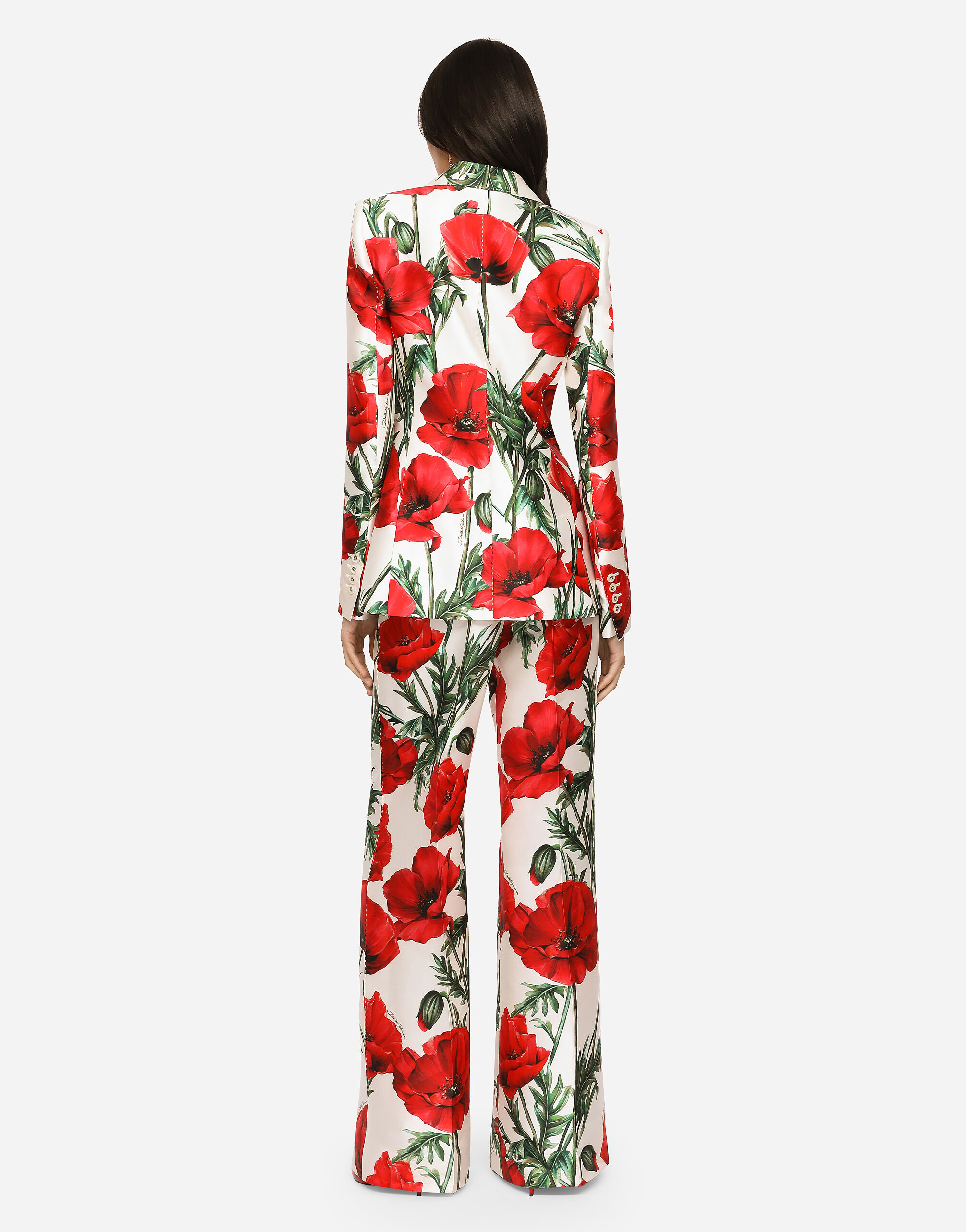 【DOLCE&GABBANA】フレアポピープリント シャンテン パンツ マルチカラーのウィメンズ フレアパンツ シャンタン ポピー