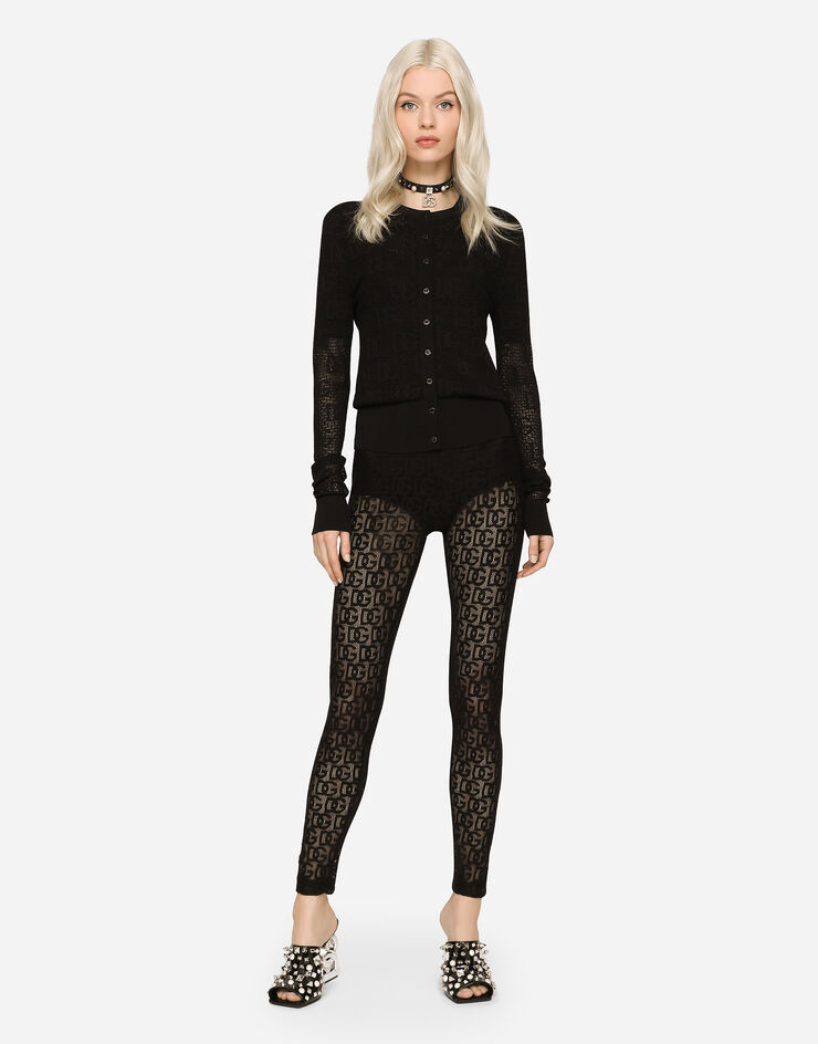 Dolce & Gabbana Viscose cardigan with all-over DG logo Black FXI48TJAIL1