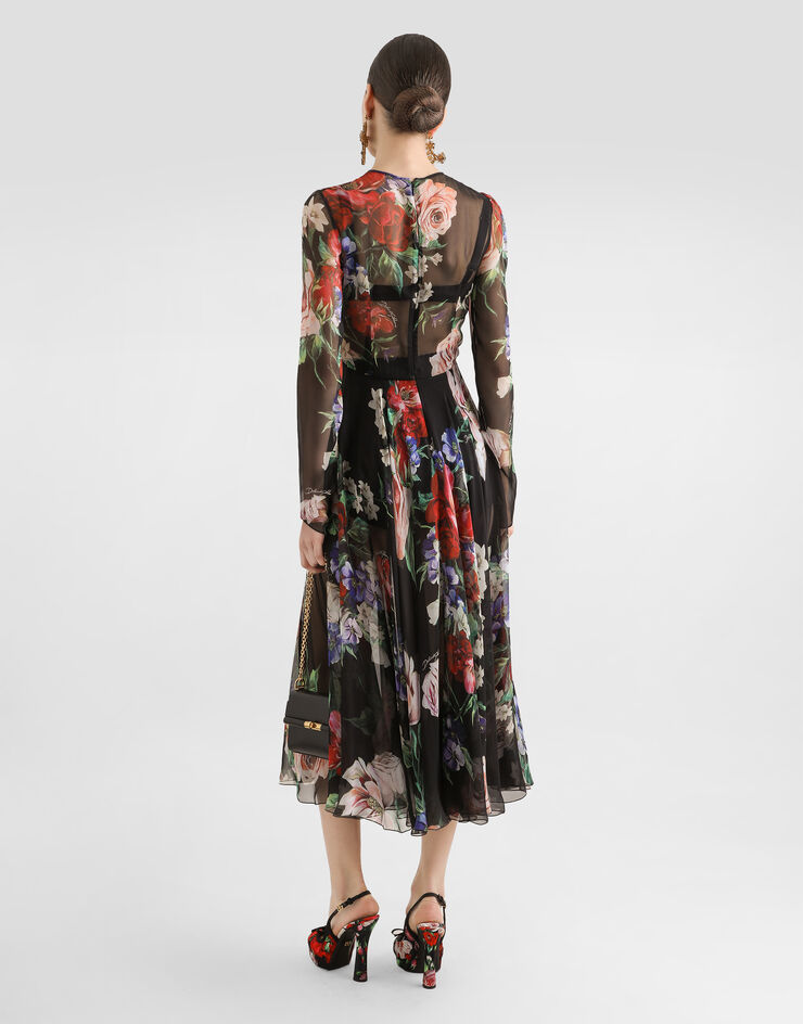 Dolce & Gabbana Vestido longuette de chifón con falda plato y estampado a flores Imprima F6TUHTIS1Y7