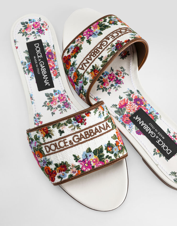 Dolce & Gabbana Nappa leather flat slippers with embroidery White CQ0571A6483