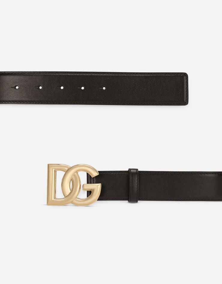 Dolce & Gabbana Calfskin belt with DG logo Nero BE1446AW576
