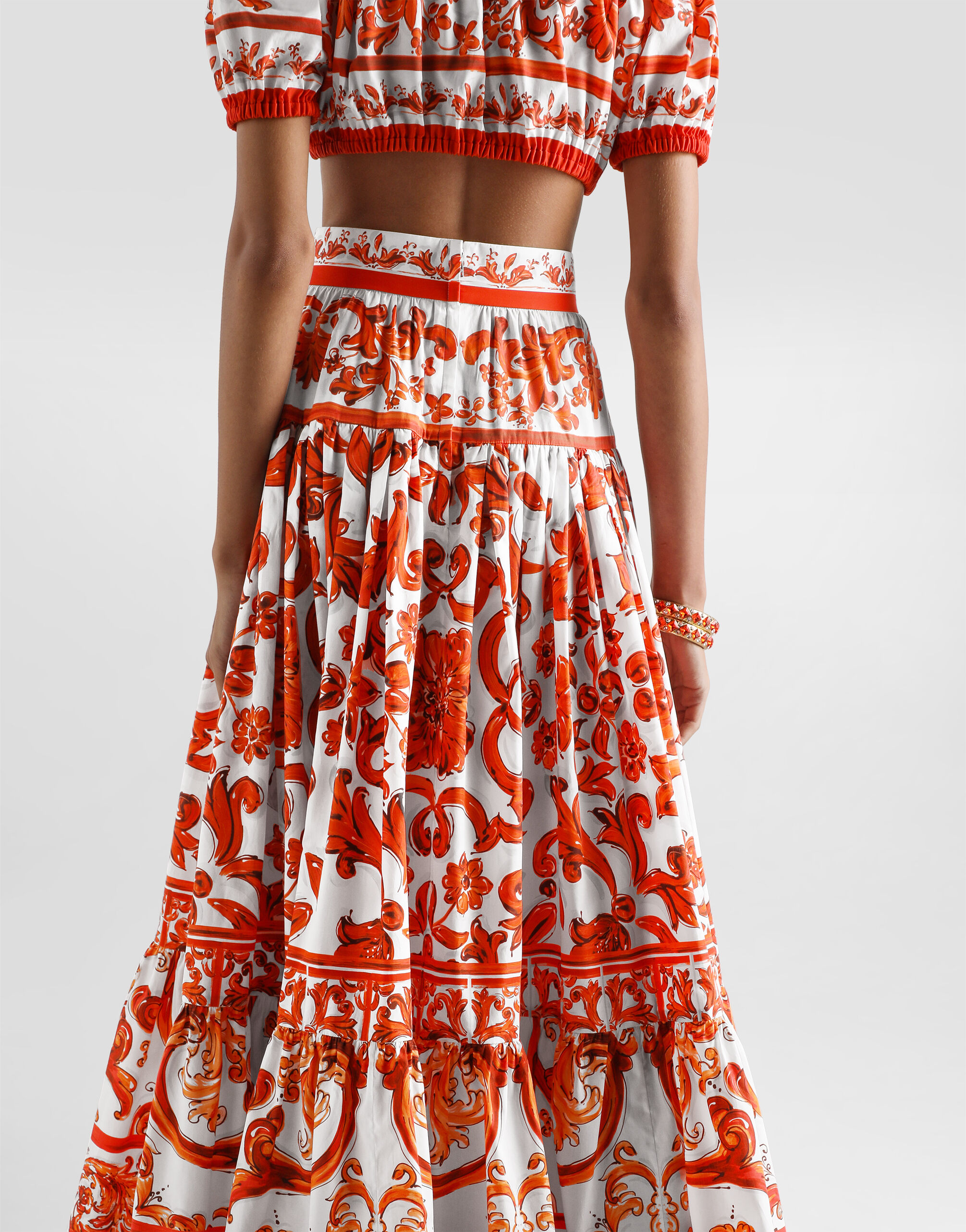 【未使用】DOLCE&GABBANAマヨリカプリント トラックJKおしゃれ Majolica-print poplin long skirt in Multicolor for Women
