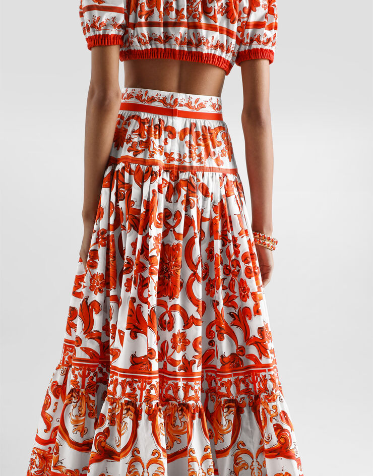 Dolce & Gabbana Majolica-print poplin long skirt Multicolor F4CX0TGDDRL