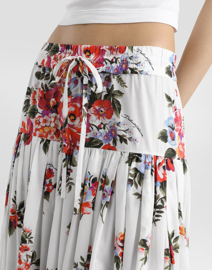 Dolce & Gabbana Flower bouquet-print poplin long skirt Multicolor F4DC6THS5UU