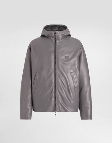 Dolce & Gabbana Padded leather jacket with hood and tag Black G9BOATGJ218