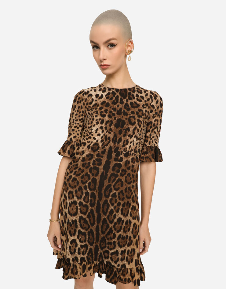 Dolce & Gabbana Vestido corto de cady estampado leopardo Multicolor F6I6XTFSRKI
