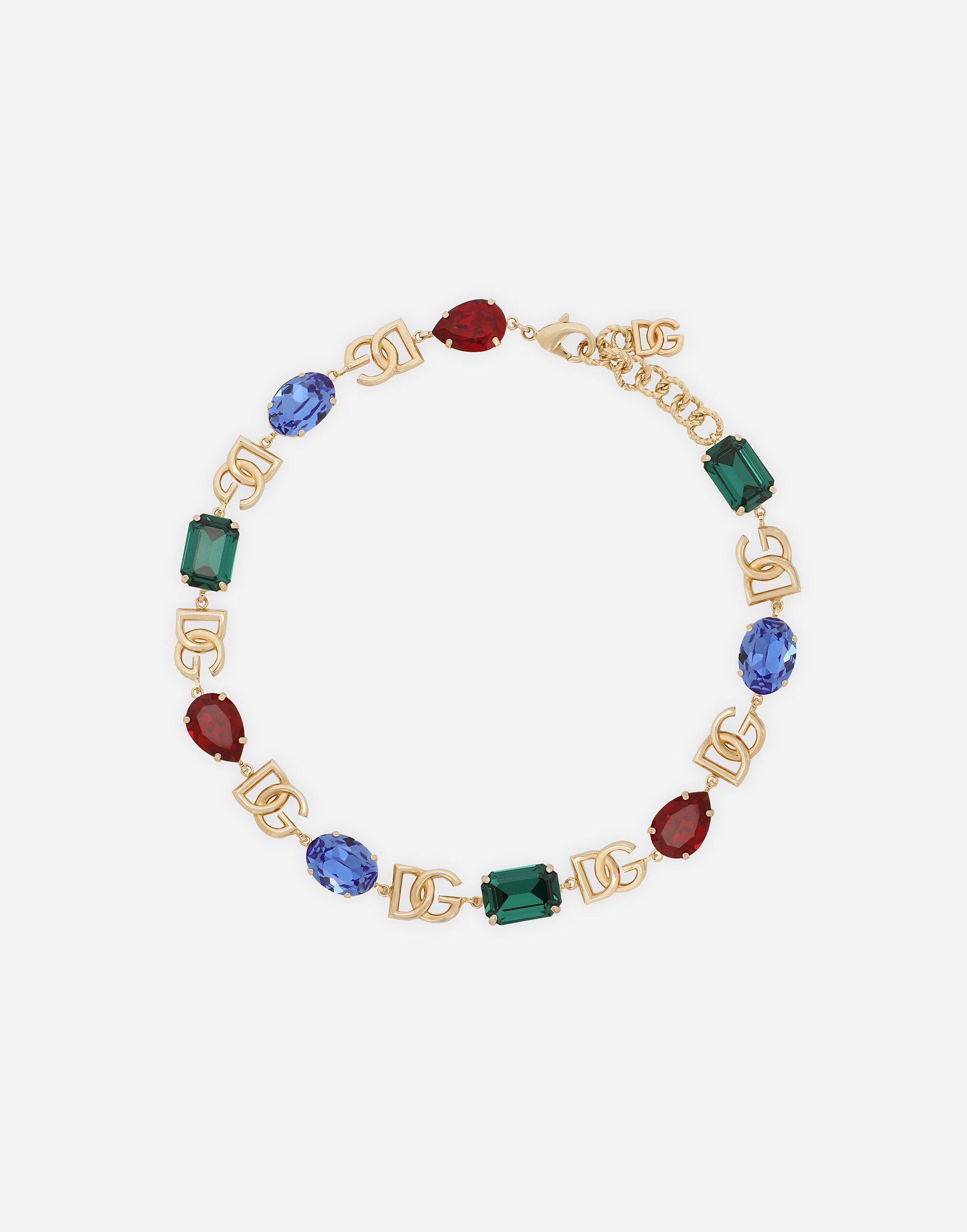 Dolce&Gabbana Halskette mit DG-Logo und mehrfarbigen Kristallen Weiss F8N08TFU7EQ