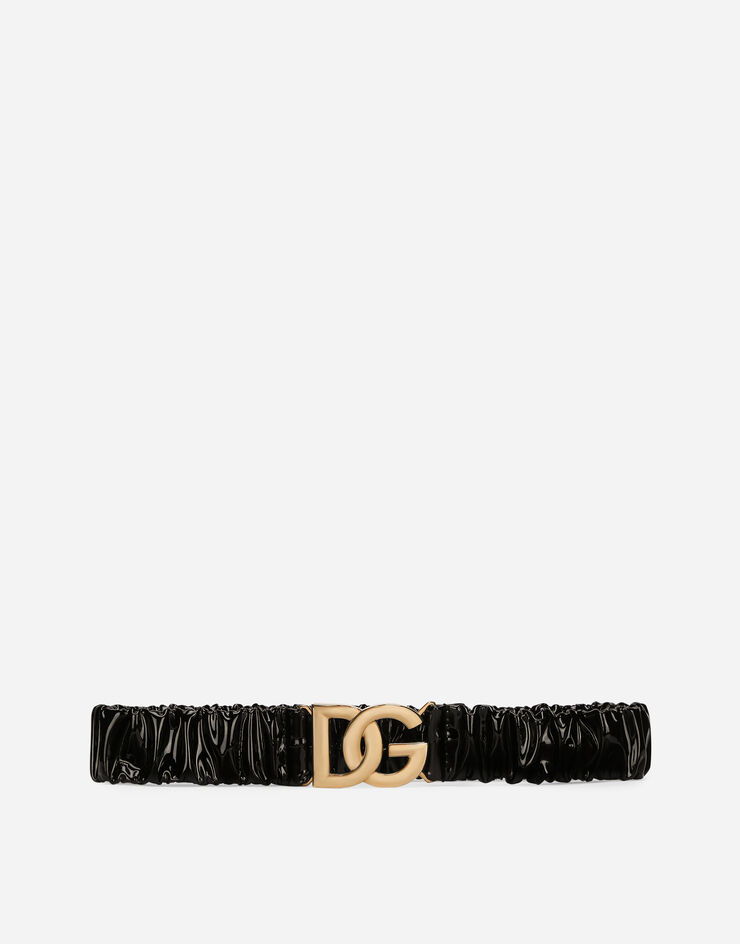 Dolce & Gabbana Elasticated and gathered patent leather belt with DG logo Black BE1464AG006