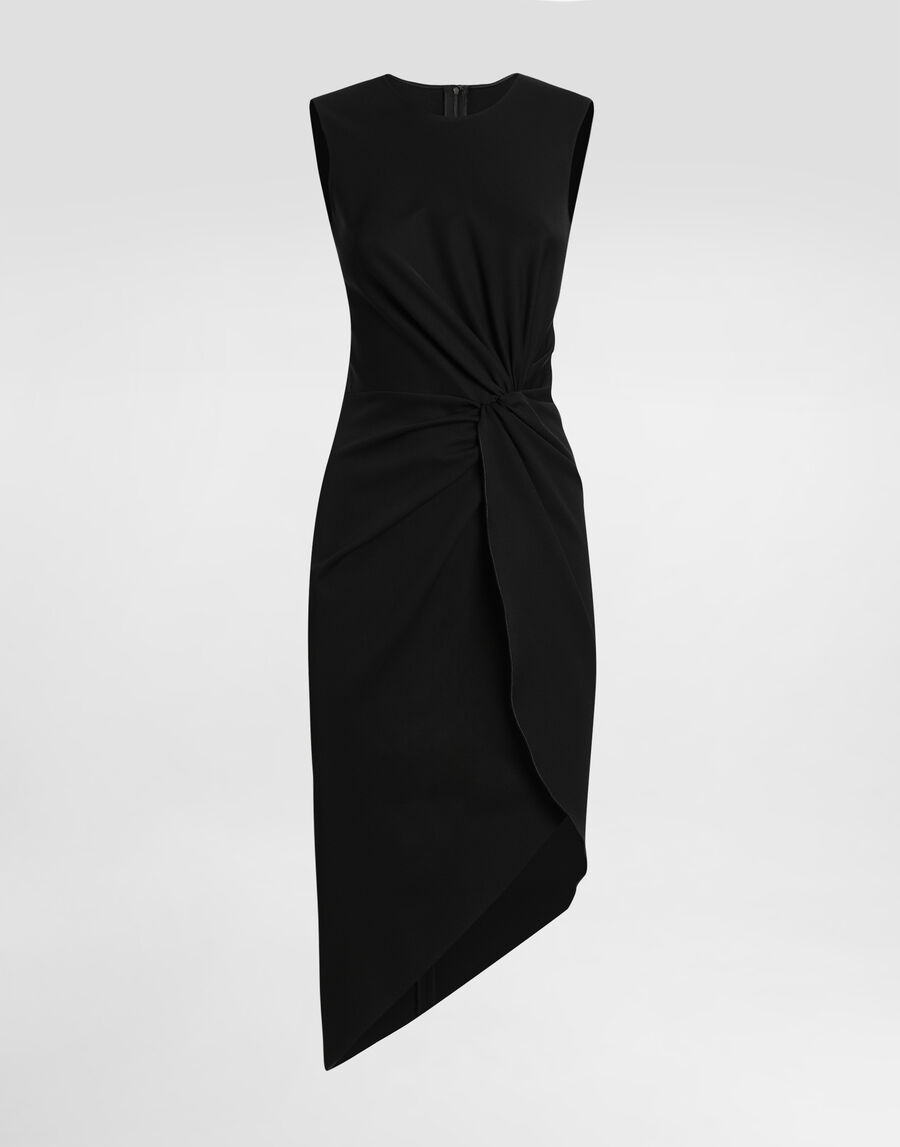 Calf-length dress in jersey Milano rib with draping