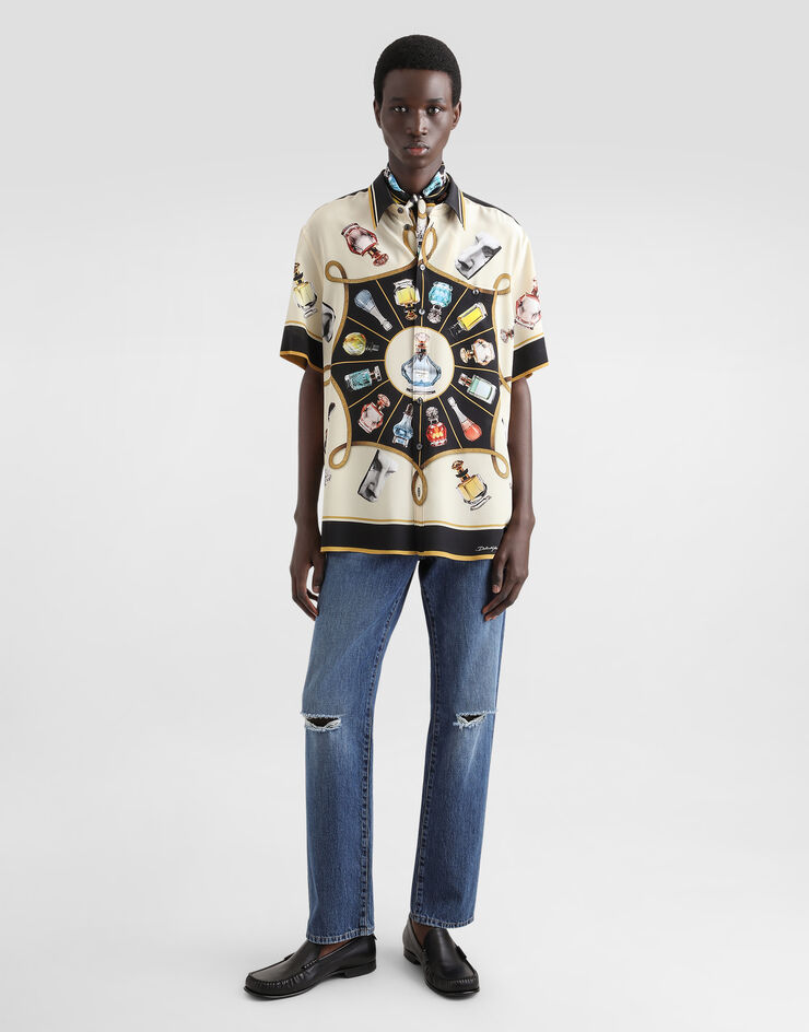 Dolce & Gabbana Silk shirt with perfume print Print G5LG9THI1V3
