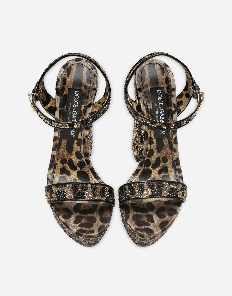 Satin platform sandals with fusible rhinestones in Animal Print for ...