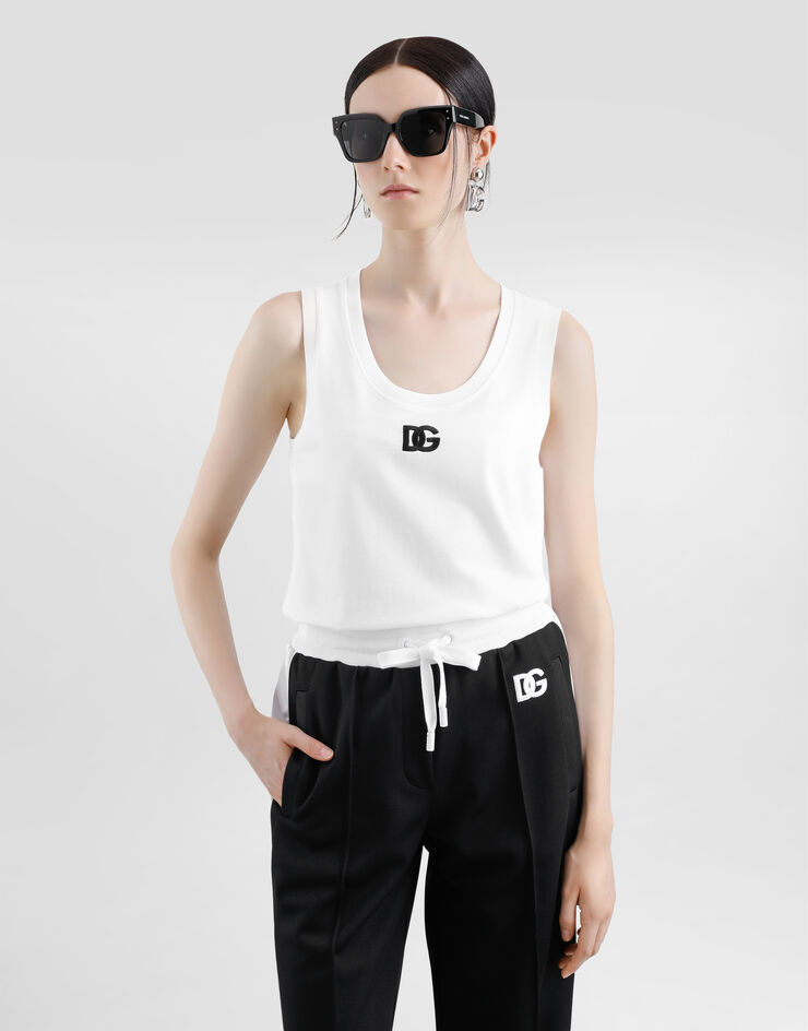 Dolce & Gabbana تانك توب جيرسي فضفاض بتطريز شعار DG أبيض F8M64ZGDCYD