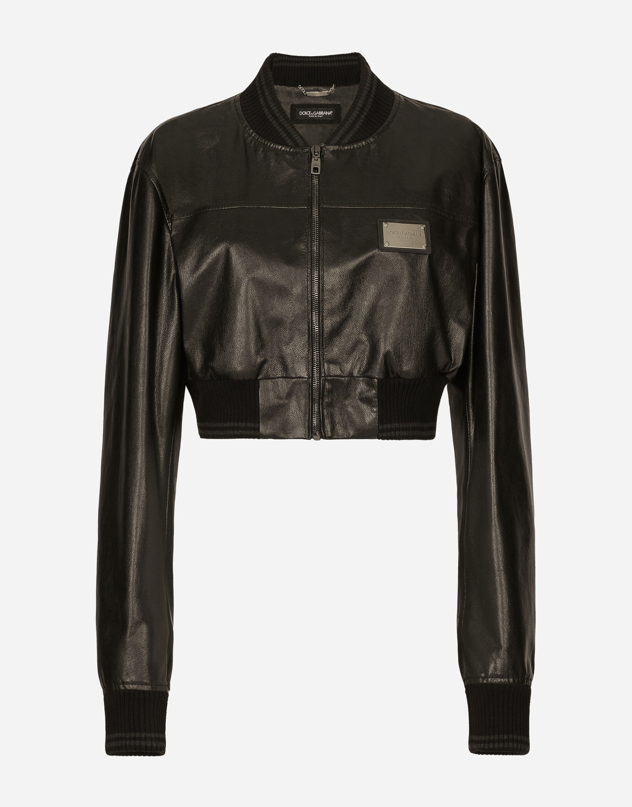 Short nappa leather bomber jacket with Dolce Gabbana tag in Black for Women Dolce Gabbana