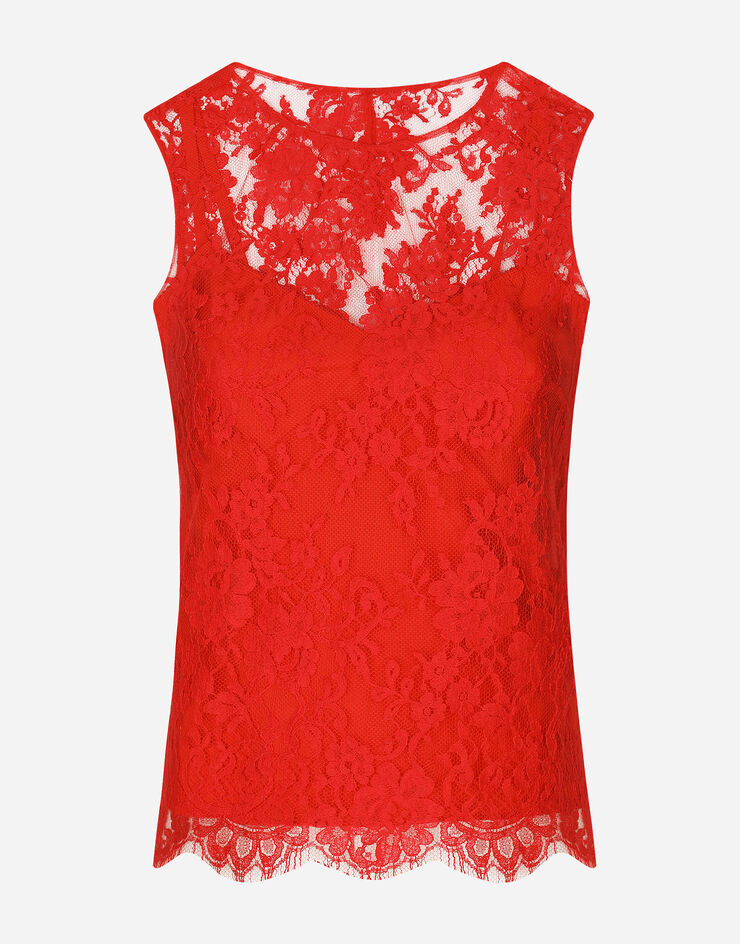 Dolce & Gabbana Top aus floraler Chantilly-Spitze Rot F772CTHLMU0