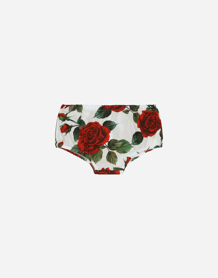 DolceGabbanaSpa Vestido de punto y popelina con estampado de rosas rojas Multicolor L2JDZ1G7KN1