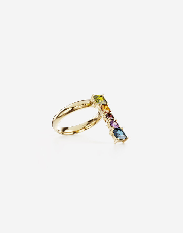 Dolce & Gabbana Кольцо Rainbow alphabet I из желтого золота с разноцветными драгоценными камнями ЗОЛОТОЙ WRMR1GWMIXI
