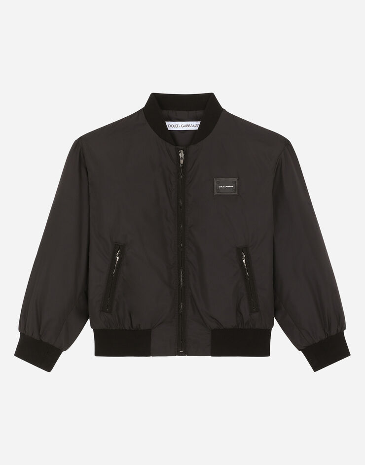 Dolce & Gabbana Nylon bomber jacket with logo tag Black L4JB2YG7A5W