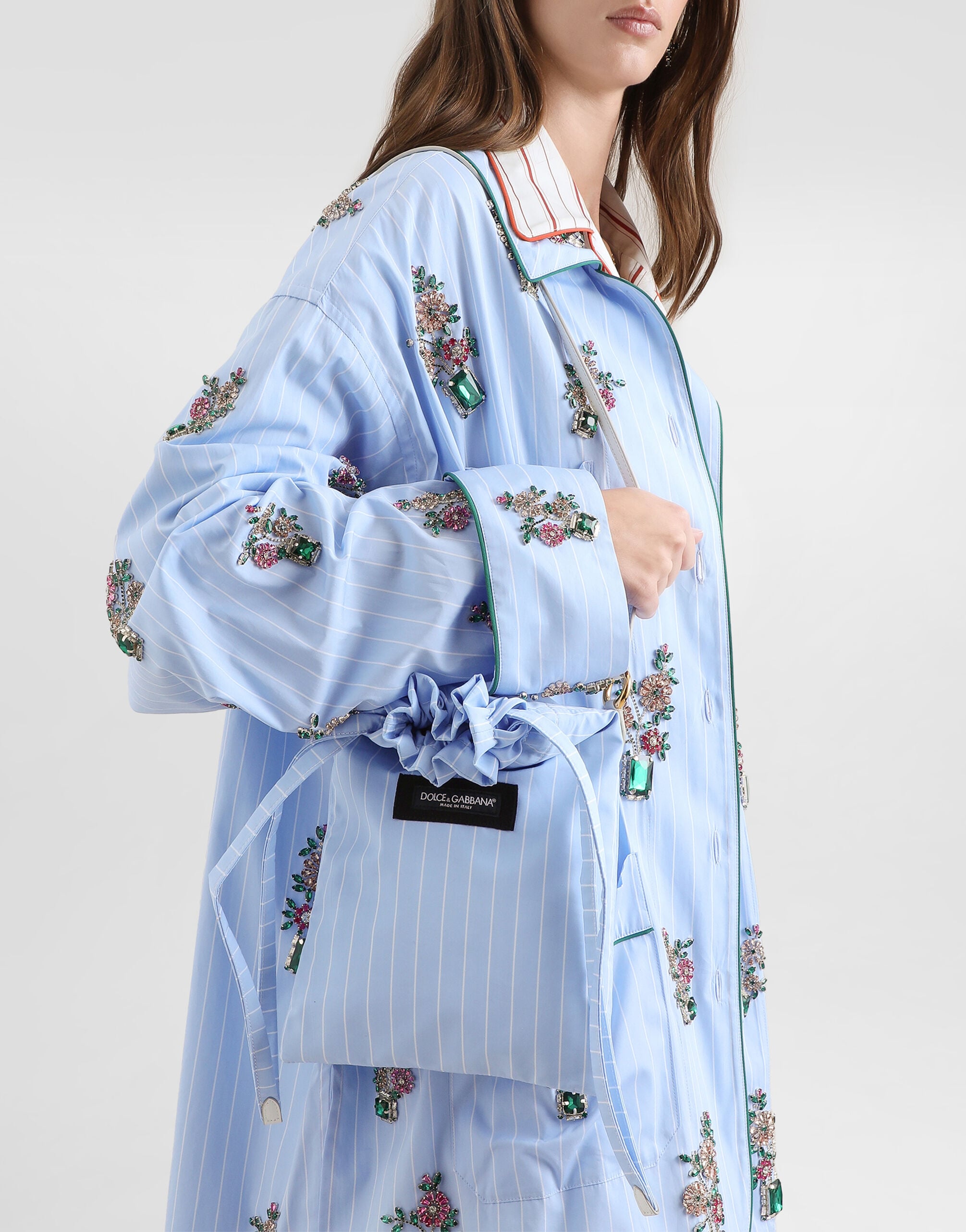 Essenza bag in striped poplin in Azure for Women | Dolce&Gabbana® US